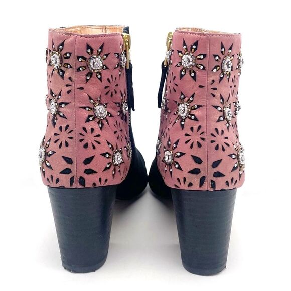 Anthropologie Miss Albright Kaida Beaded Ankle Bootie Black Pink Suede Size 8 - Picture 12 of 16